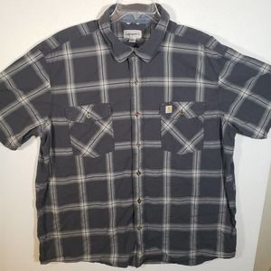 Carhartt Relaxed Fit Gray Plaid Button Shirt 2XL Short Sleeve.
